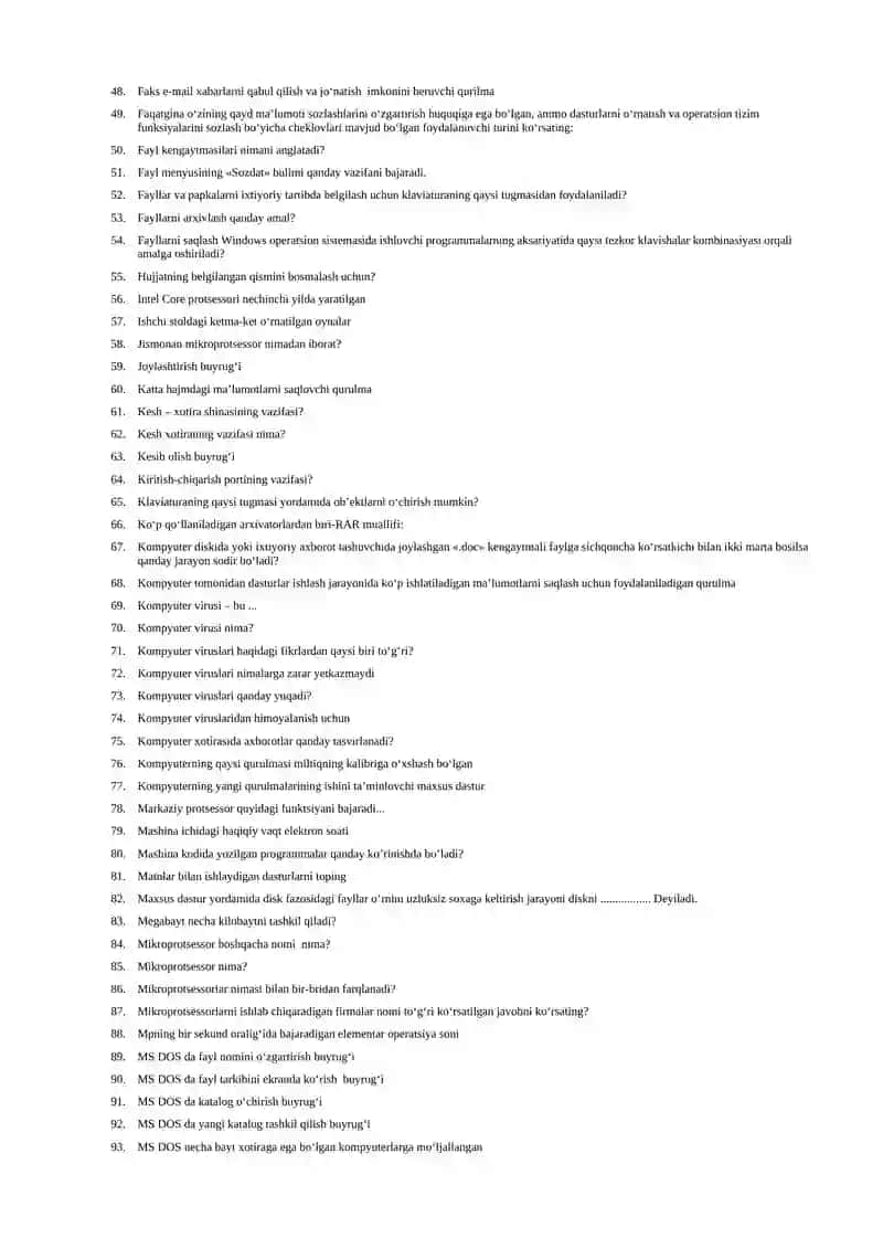 Informatika fanidan test savollari 2