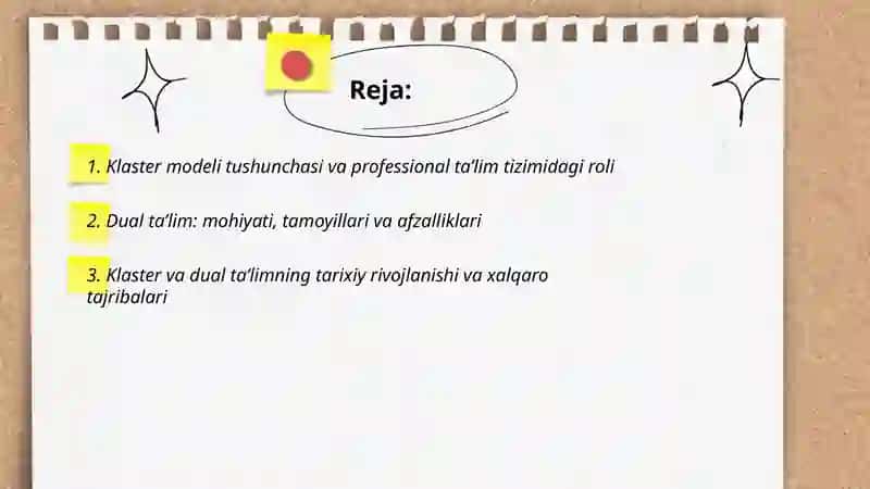 Klaster modeli tushunchasi va professional ta’lim tizimidagi roli 2