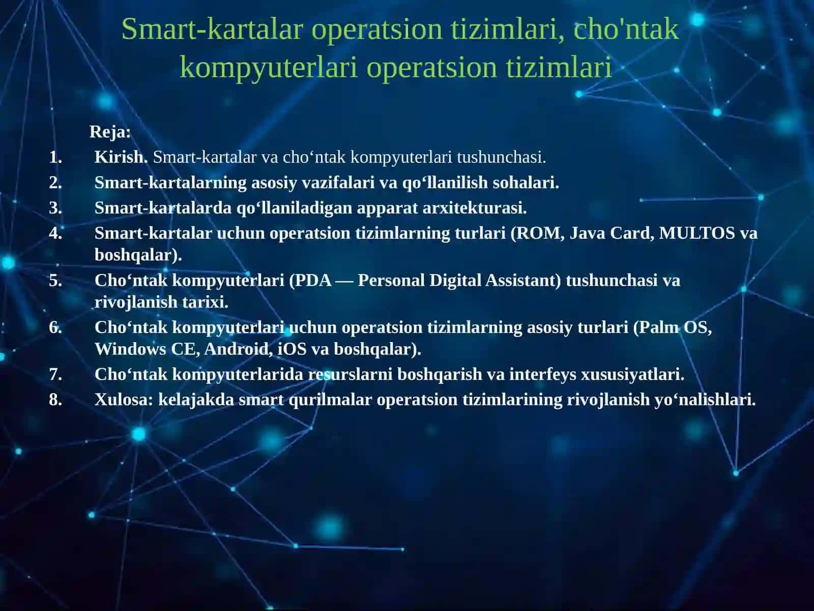 Smart-kartalar operatsion tizimlari, cho'ntak kompyuterlari operatsion tizimlari 2