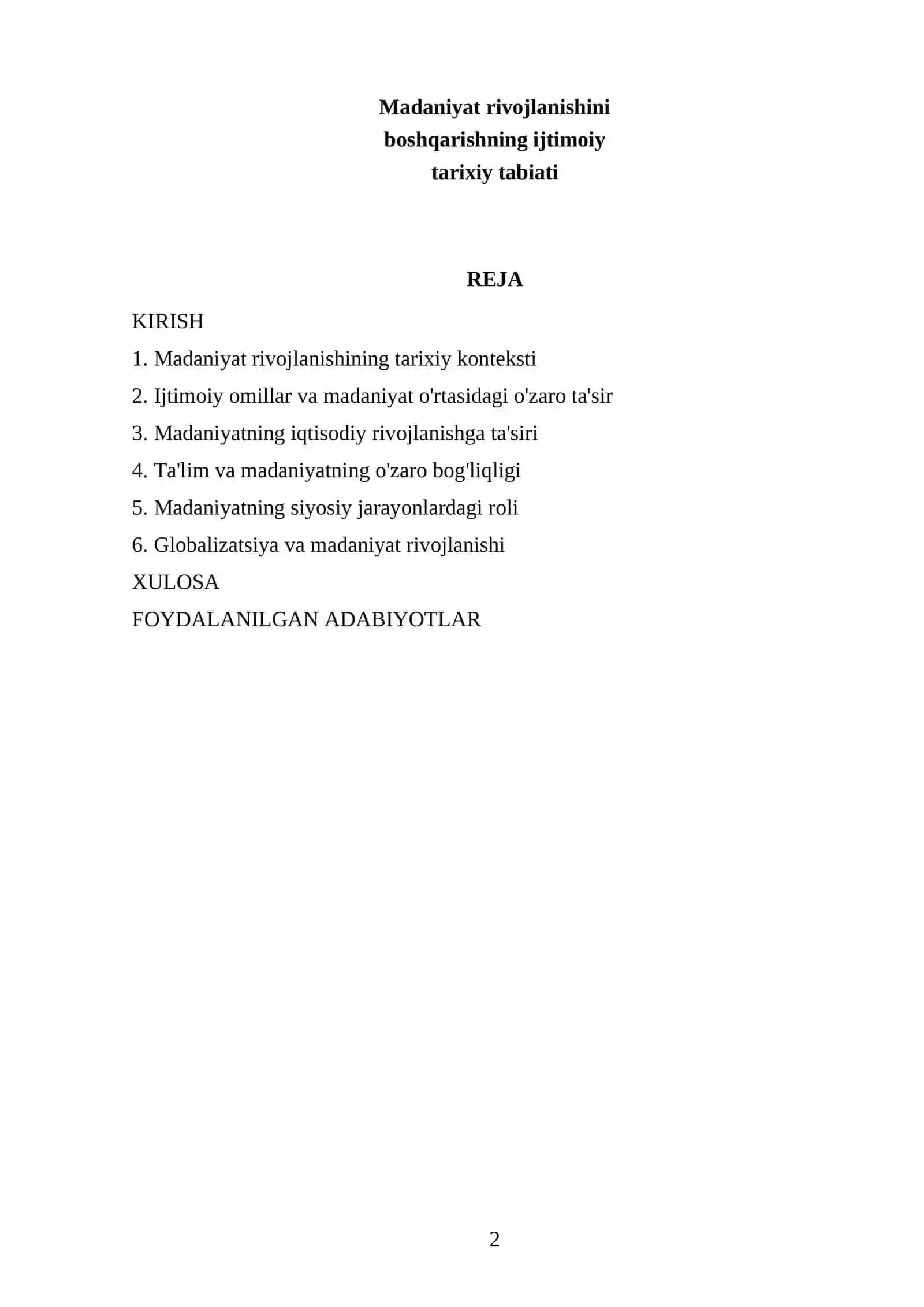 Madaniyat rivojlanishini boshqarish 2