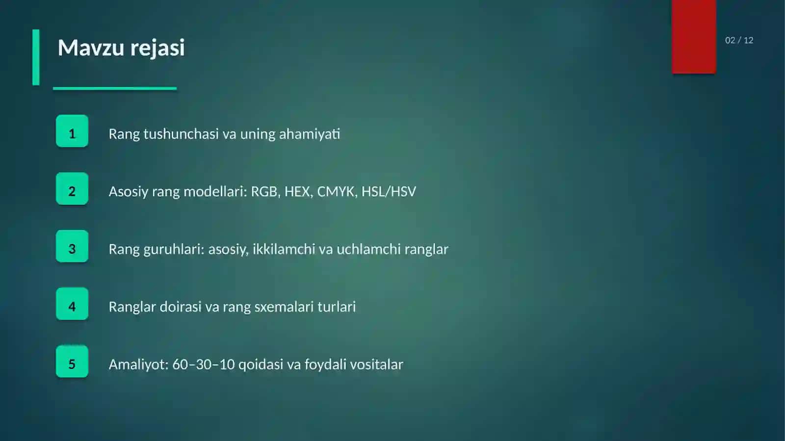 Rang Modellari va Ranglar Sxemasidan Foydalanish 2