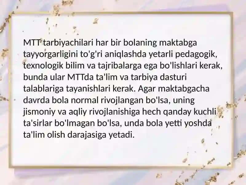 BOLALARNI MAKTABGA TAYYORLASH FANLARINI O‘QITISH MAZMUN MOHIYATI 2