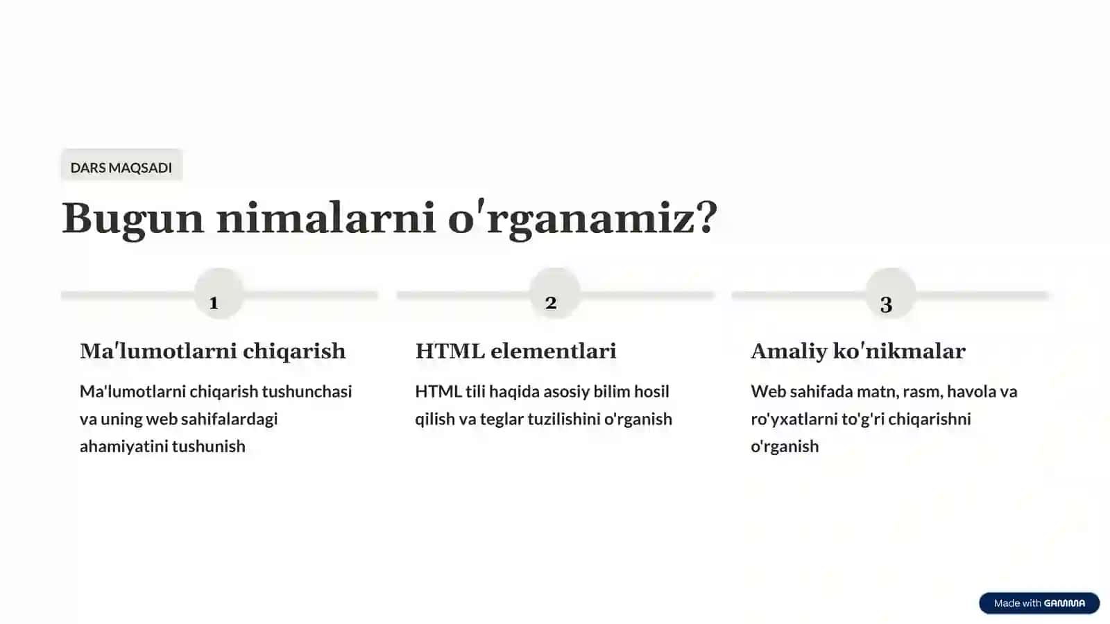 Ma'lumotlarni chiqarish. HTML elementlari 2