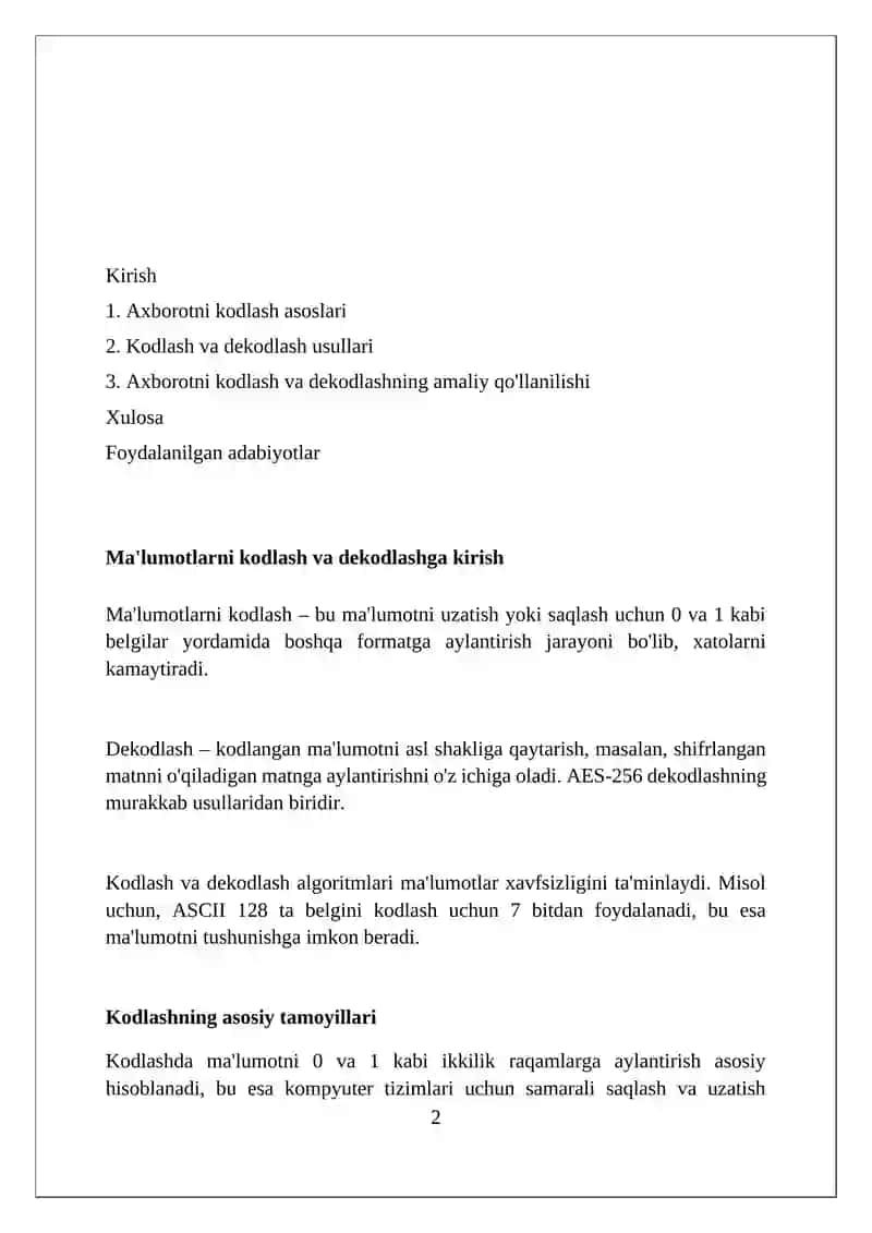 Axborotlarni kodlash va dekodlash 2