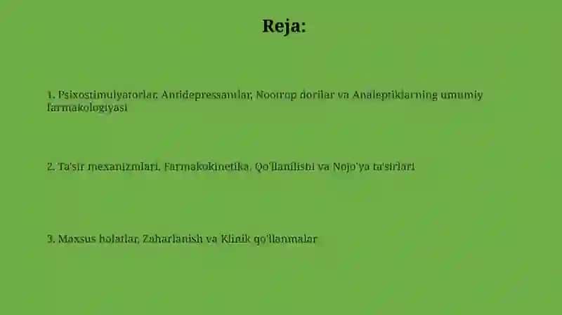 Psixostimulyatorlar, Antidepressantlar, Nootrop dorilar va Analeptiklar 2