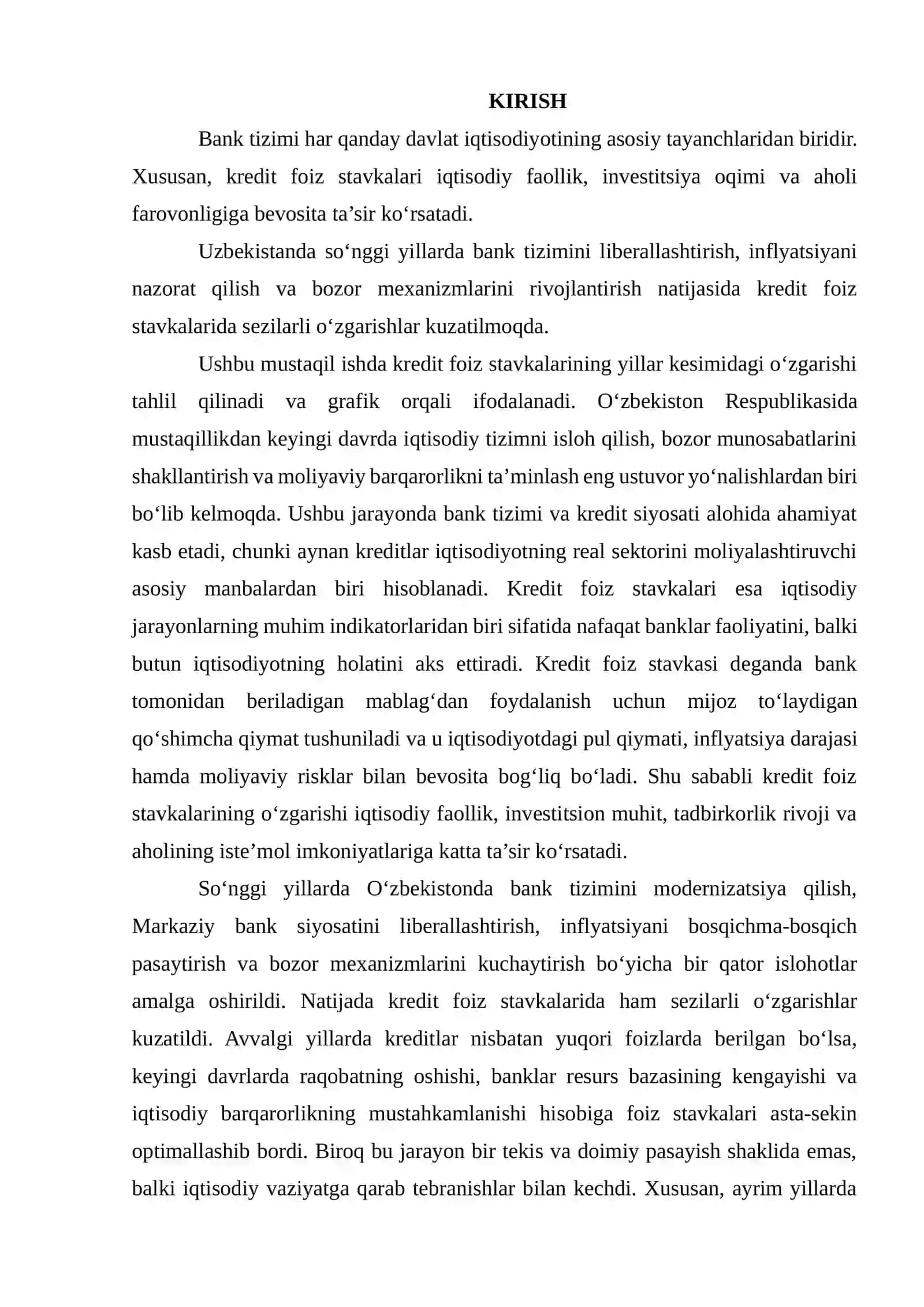 KREDIT FOIZ STAVKALARINING YILLAR KESIMIDA O‘ZGARISHINI TAHLIL QILISH 2