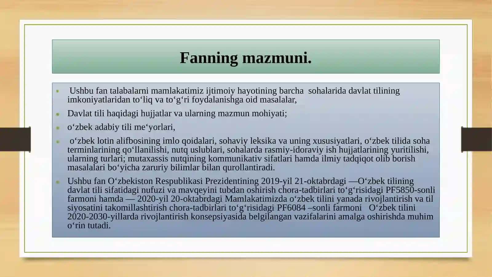 O‘zbek tilining sohada qo‘llanilishi fanining maqsad va vazifalari 2