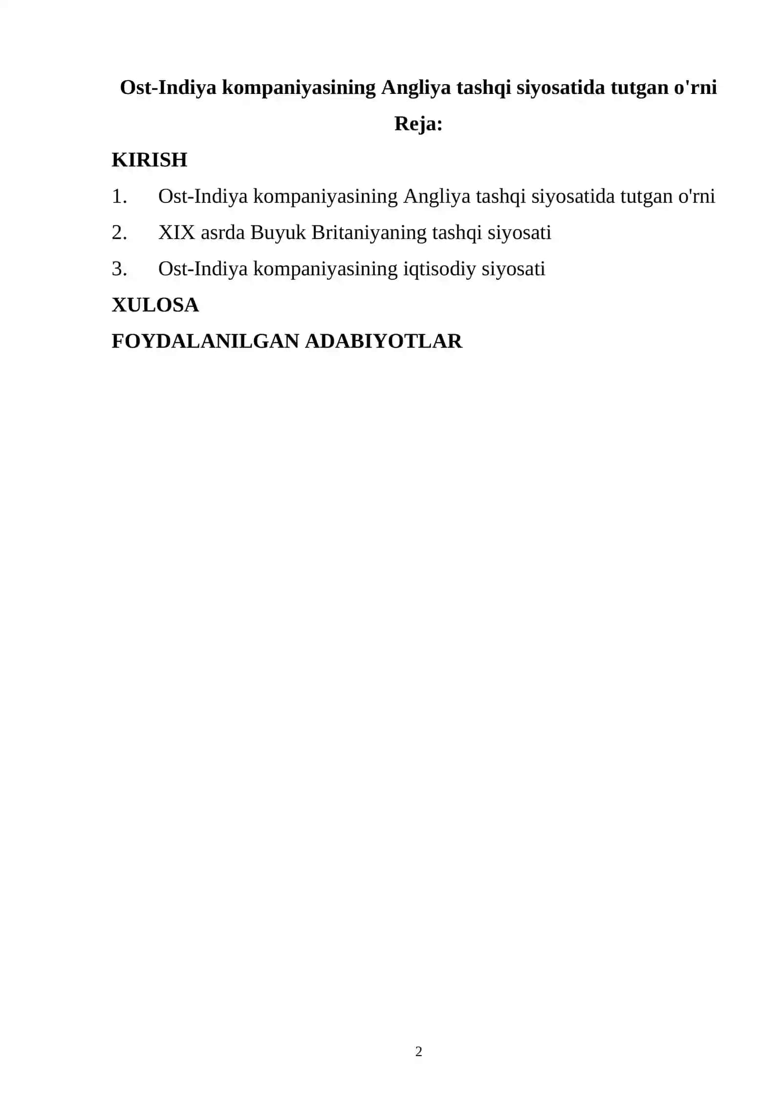 Ost-Indiya kompaniyasining Angliya tashqi siyosatida tutgan o'rni 2