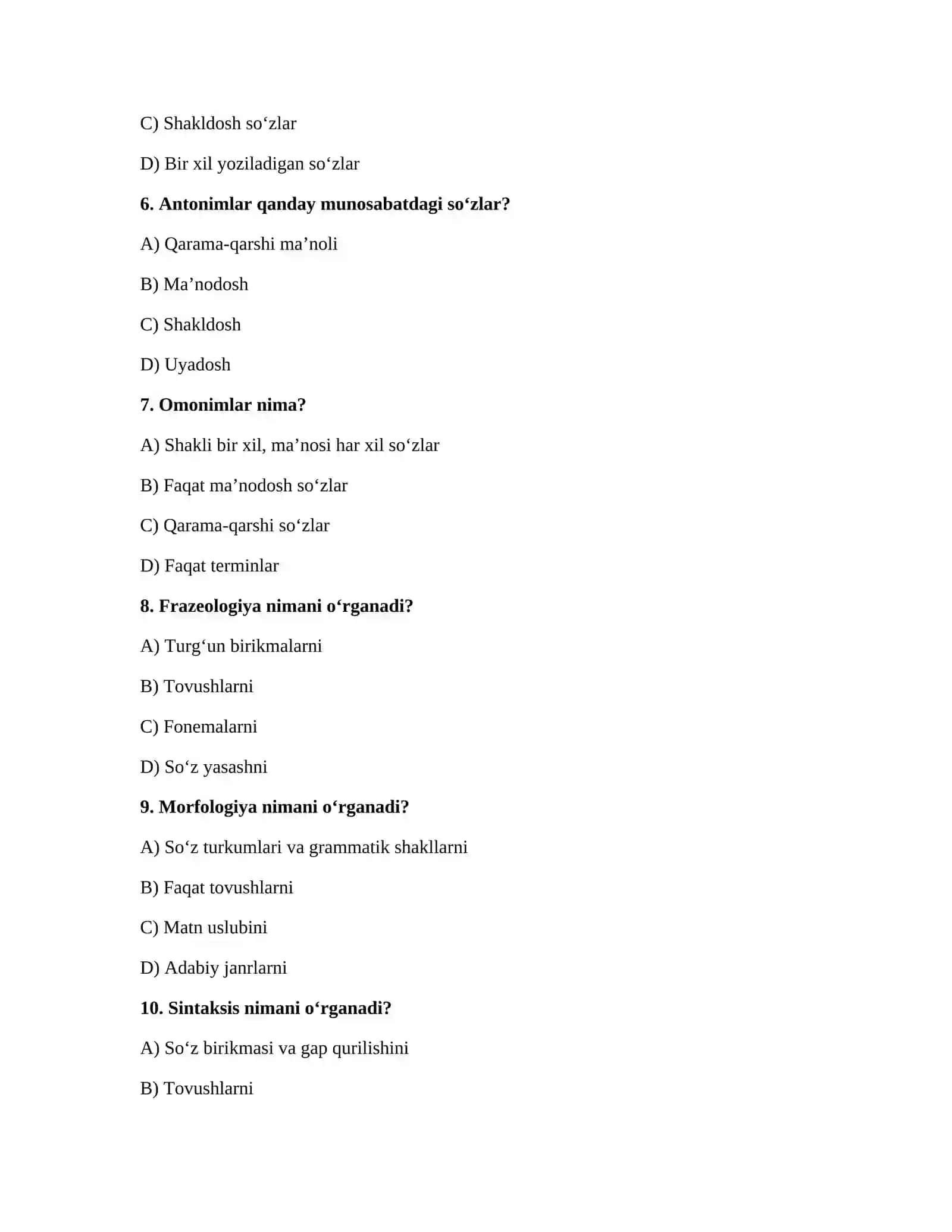 Filologiya fanlari testlari 2