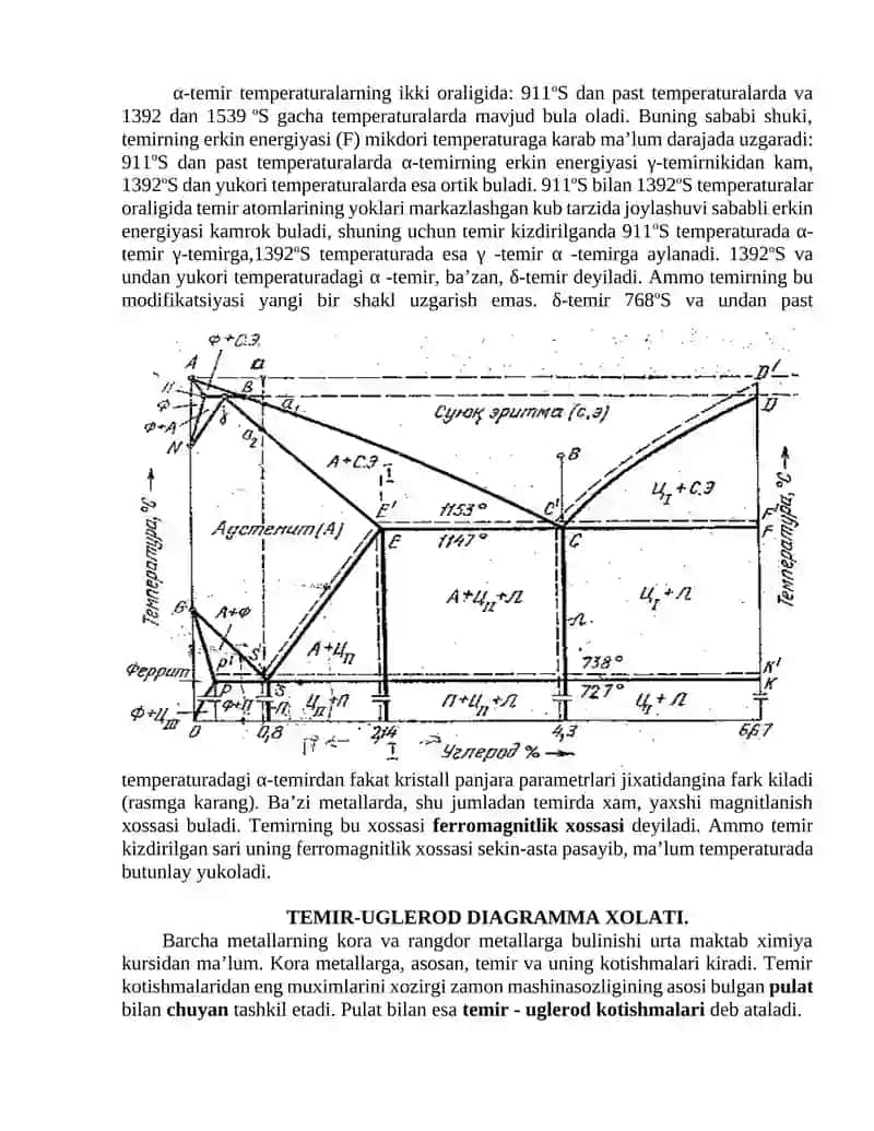 Temir-uglerod qotishmalari. Temir-uglerod sistemasining holat diagrammasi. Qotishmalarni termik ishlash asoslari 2
