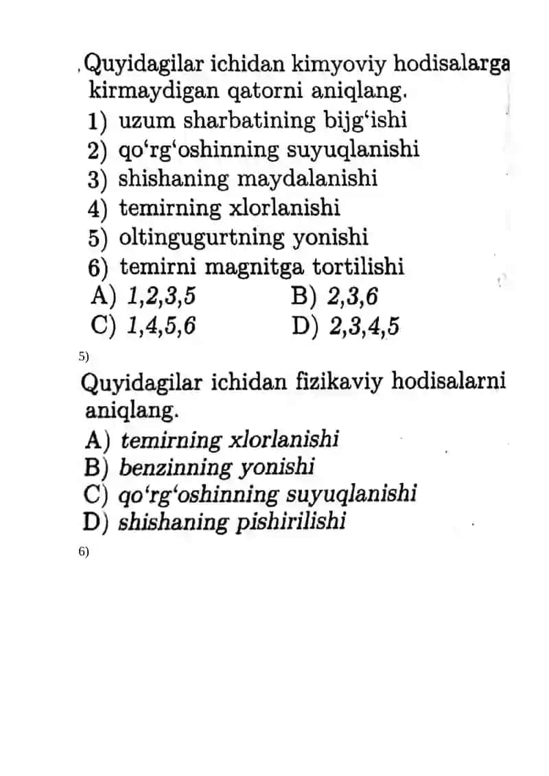 Kimyo faniga kirish test 2