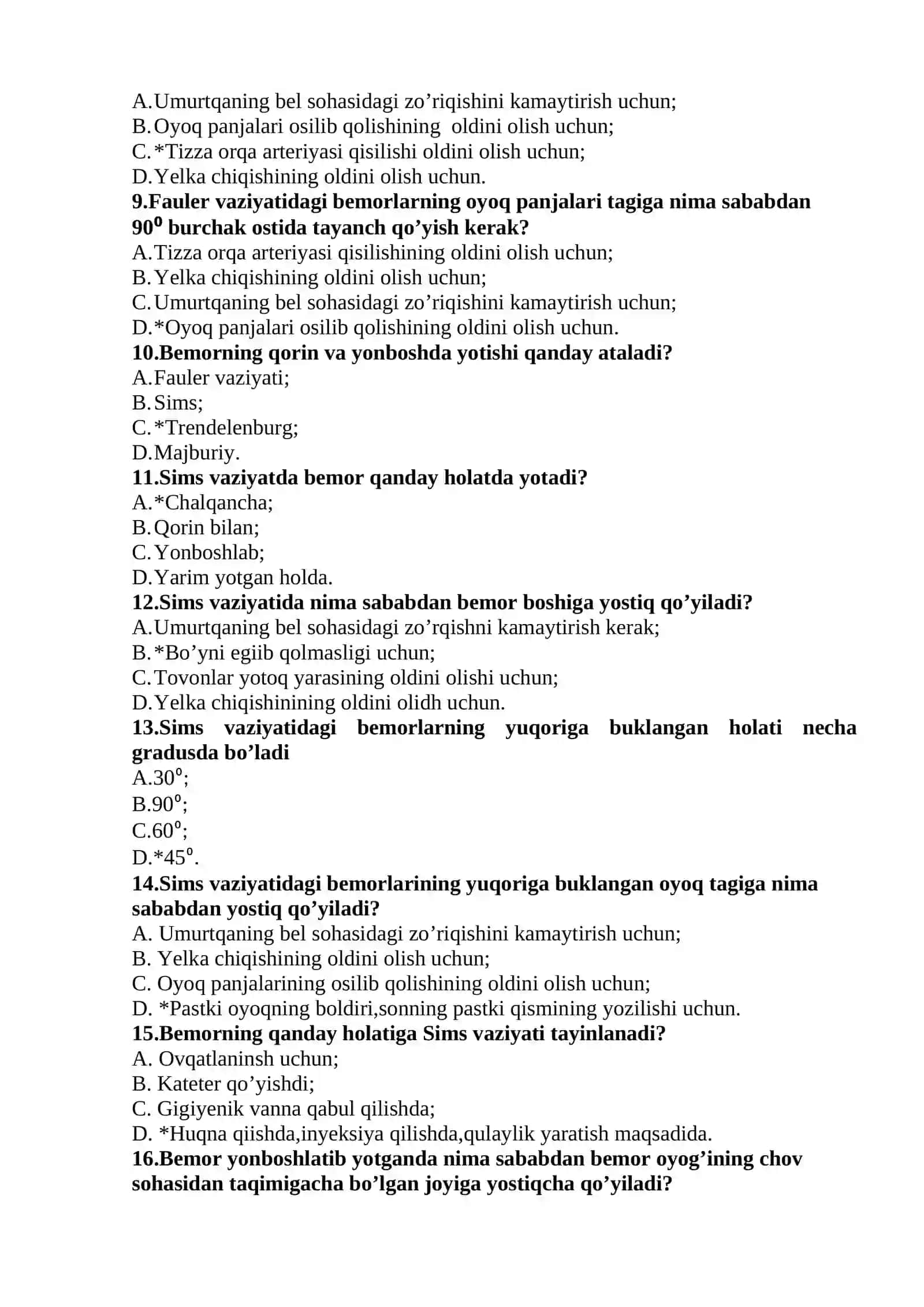 Хамширалик иши фанидан амалий тест саволлари 2
