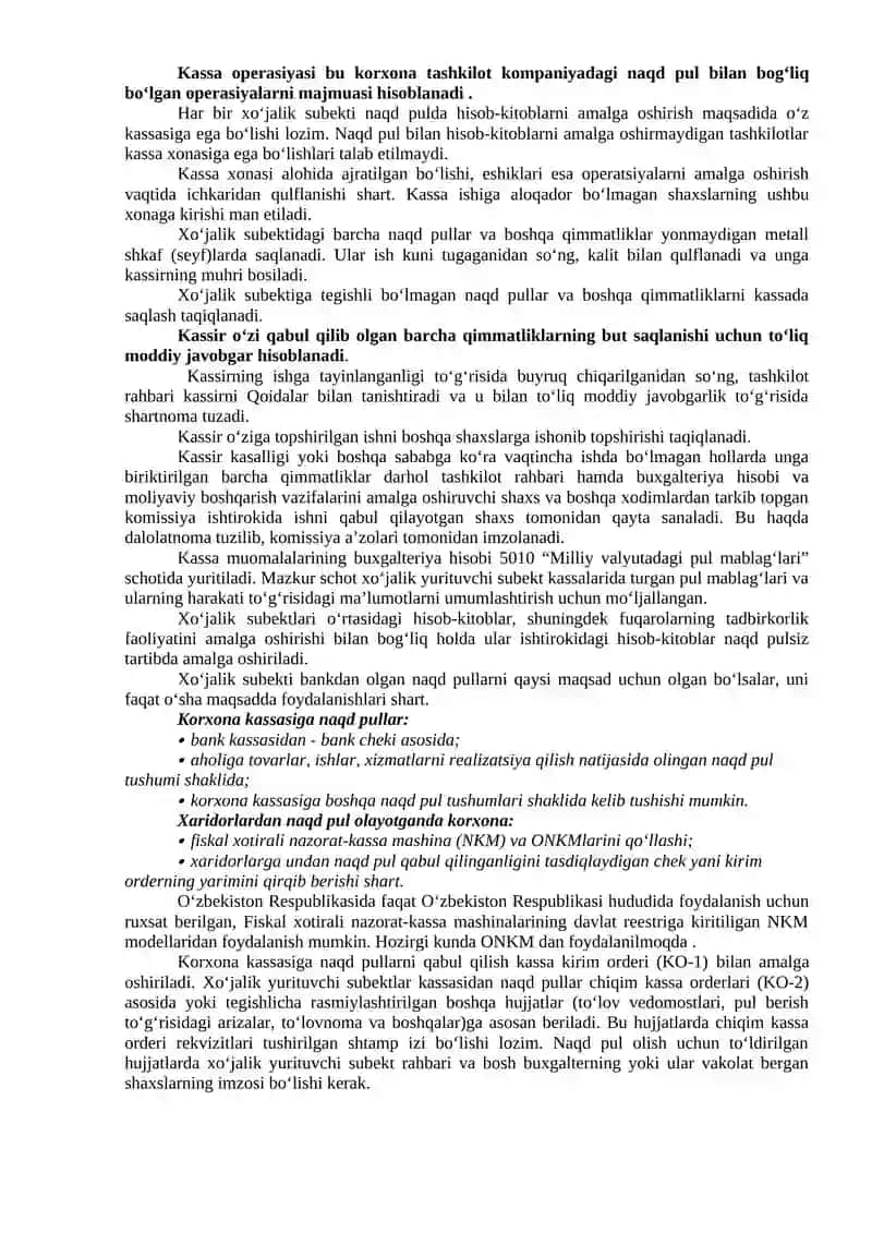 PUL MABLAG‘LARI VA VALYUTA OPERATSIYALARI HISOBI 2