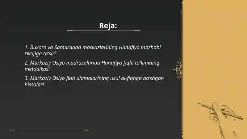 Hanafiya Mazhabi rivojida Markaziy Osiyo fiqihlarining roli va xissasi 2