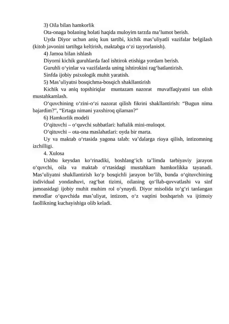 Keys-stadi Mavzu: Boshlang‘ich sinf o‘quvchilarida mas’uliyat va axloqiy xulqni shakllantirish 2