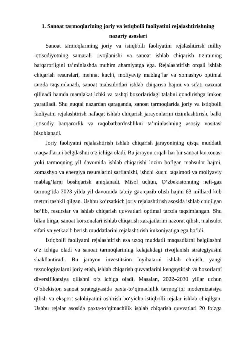 Sanoat tarmoqlarining joriy va istiqbolli faoliyatini rejalashtirishda shartnoma munosabatlarining ahamiyati va o‘rni 2
