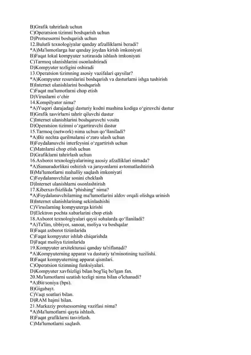 informatika fanidan testlar 172 ta 2