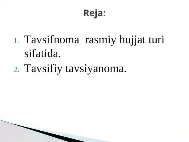 Tаvsifnоmа vа tаvsiyanоma matni va uning zaruriy qismlari 2