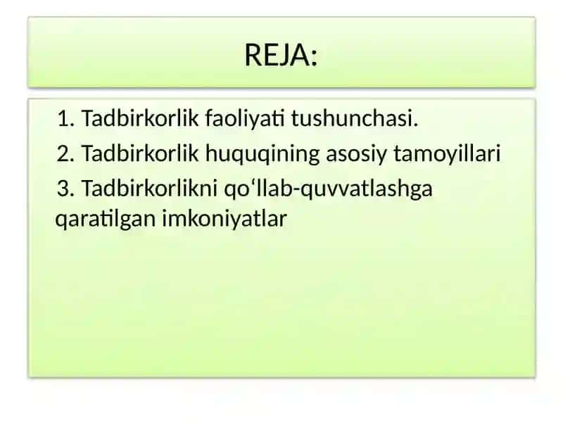 Tadbirkorlikning tashkiliy-Huquqiy asoslari 2