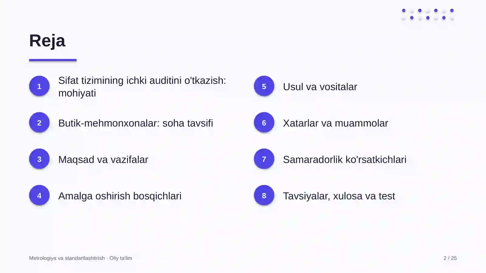 Butik-mehmonxonalarda sifat tizimining ichki auditini o'tkazish 2