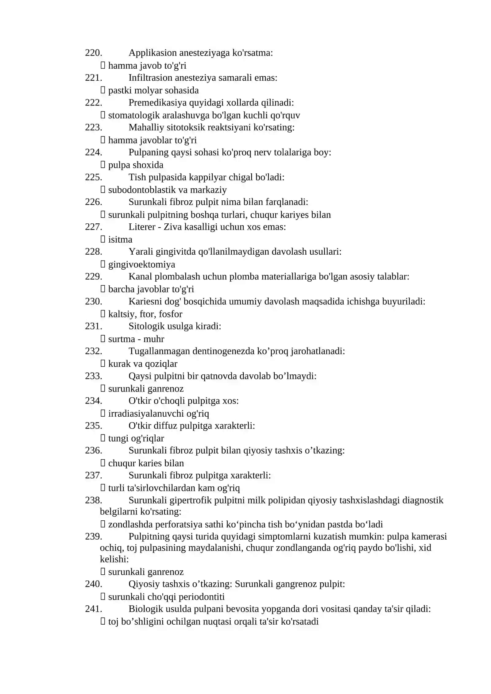 STOMATALOGIYA MUTAXASSISLIGI BOʻYICHA SHAKLLANTIRILGAN TEST SAVOLLARI VA ULARNING JAVOBLARI ARGOS 2