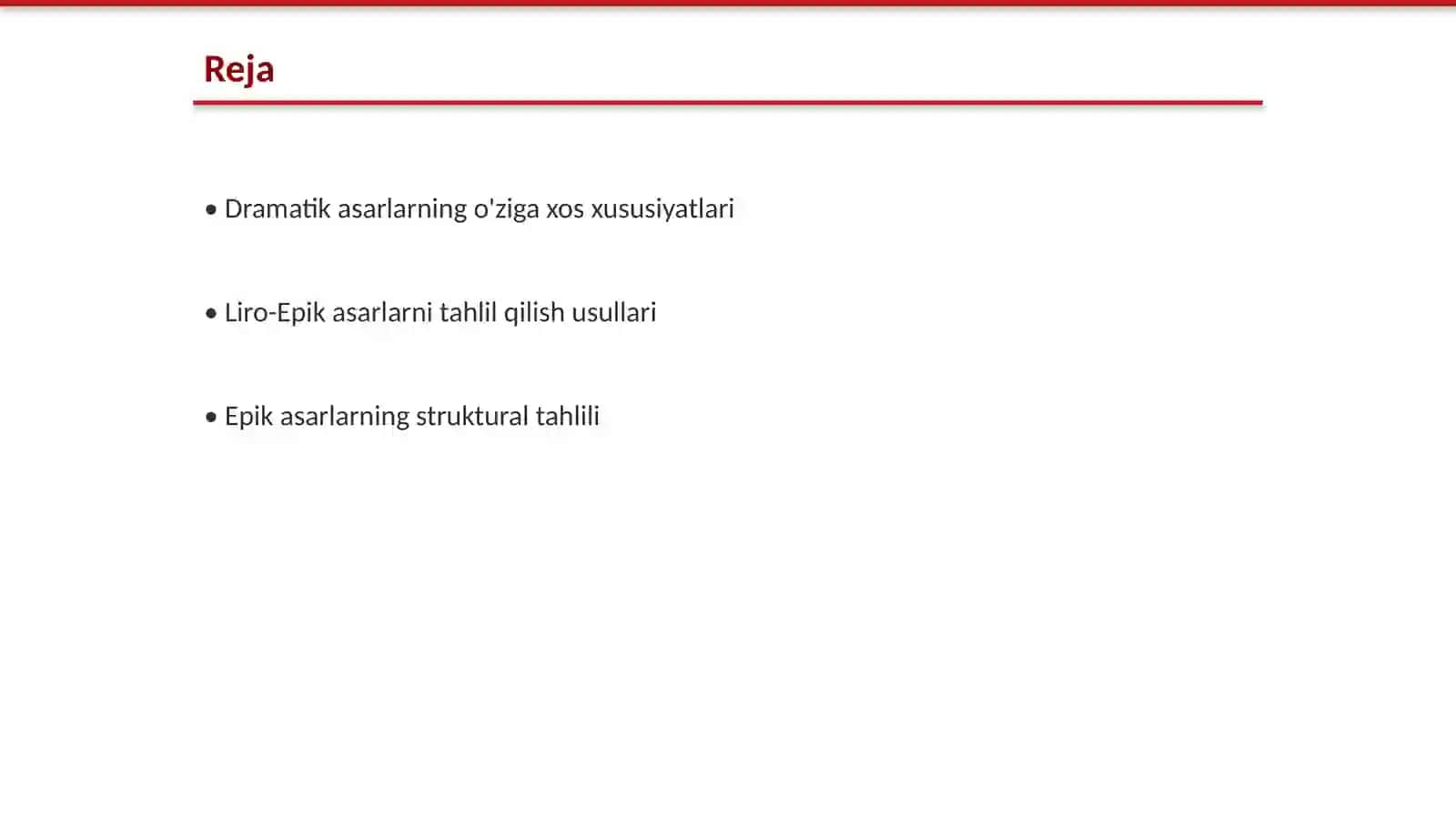 Dramatik asarlarni tahlil qilish Liro-Epik turdagi asarlar tahlili. EPIK VA Lirik asarlarni tahlil qilish yo‘llari 2