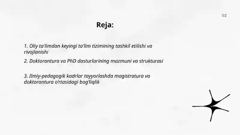 Oliy ta'limdan keyingi ta'lim va ilmiy-pedagogik kadrlar tayyorlash 2