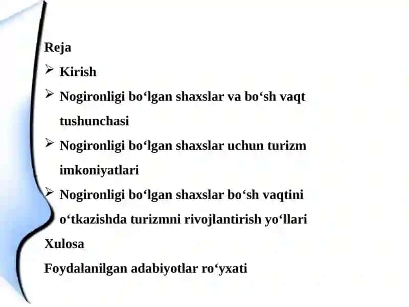 Nogironligi bo'lgan shaxslar bo'sh vaqtini otkazishda turizim imkoniyatlari 2