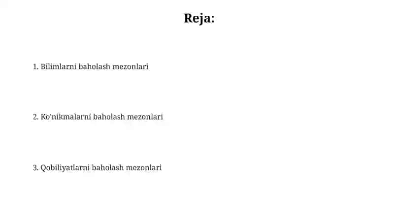 Bilim,ko'nikma va malakalarni baholash mezonlari 2