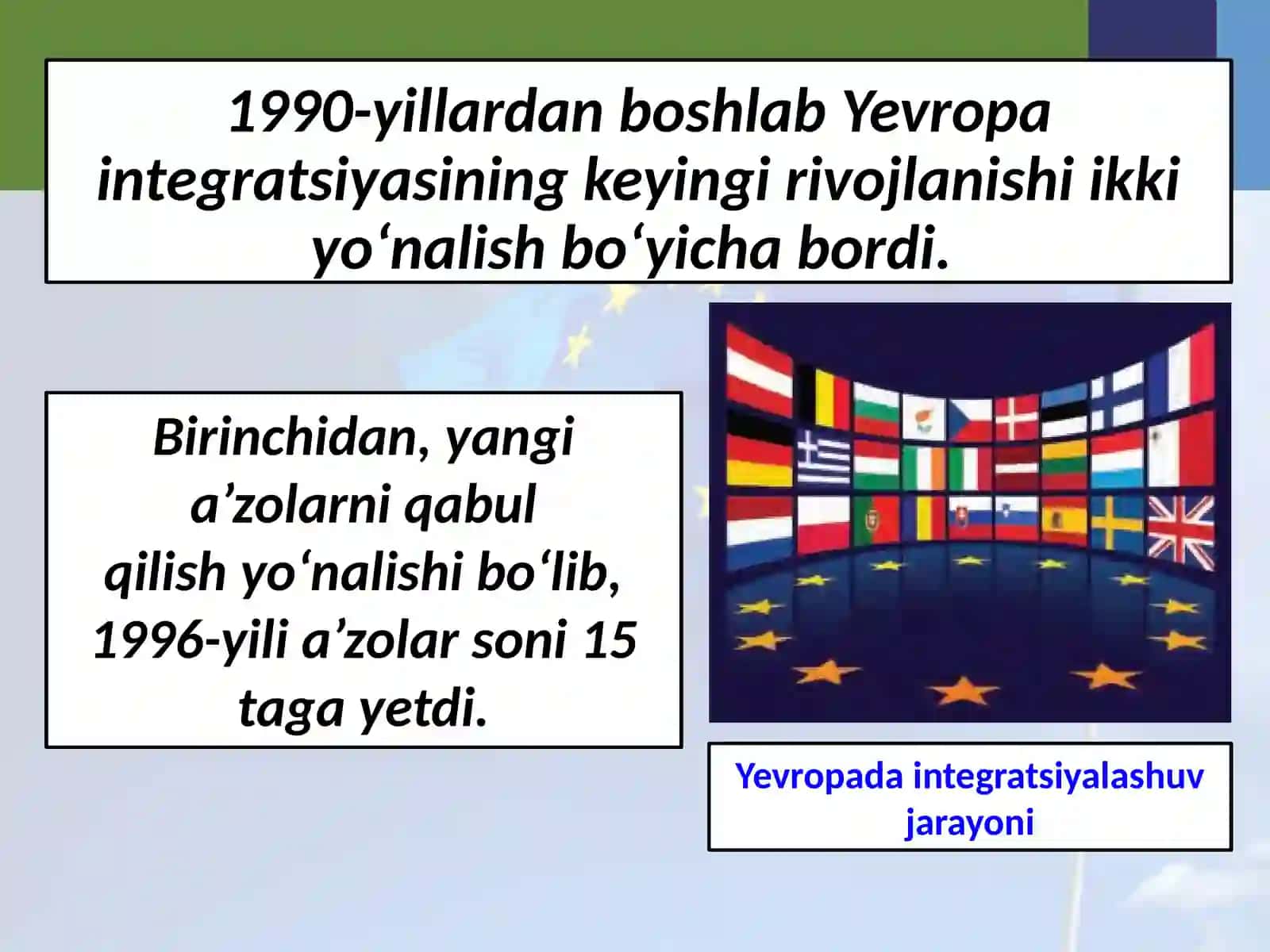 G‘arb mamlakatlarida integratsiyalashuv jarayonlarining jadallashuvi. Yevropa ittifoqi va AQSH munosabatlari 2