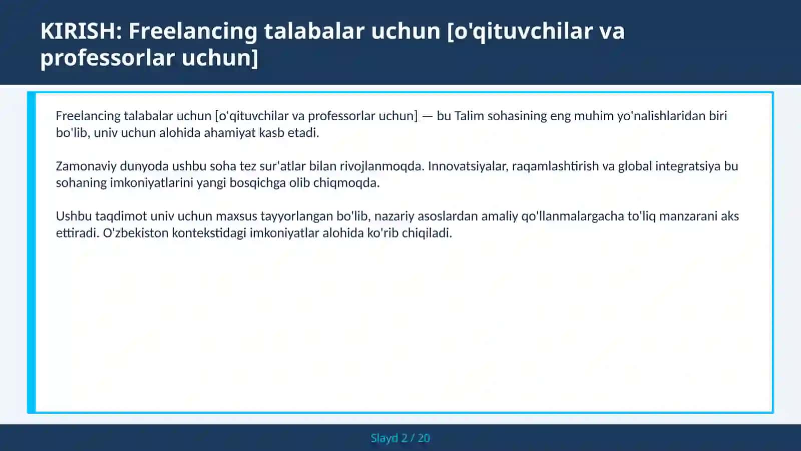 FREELANCING TALABALAR UCHUN [O'QITUVCHILAR VA PROFESSORLAR UCHUN] 2