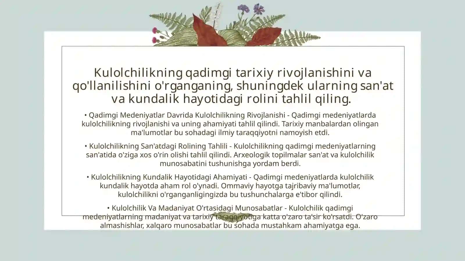 Kulolchilikning tarixiy evolyutsiyasi 2