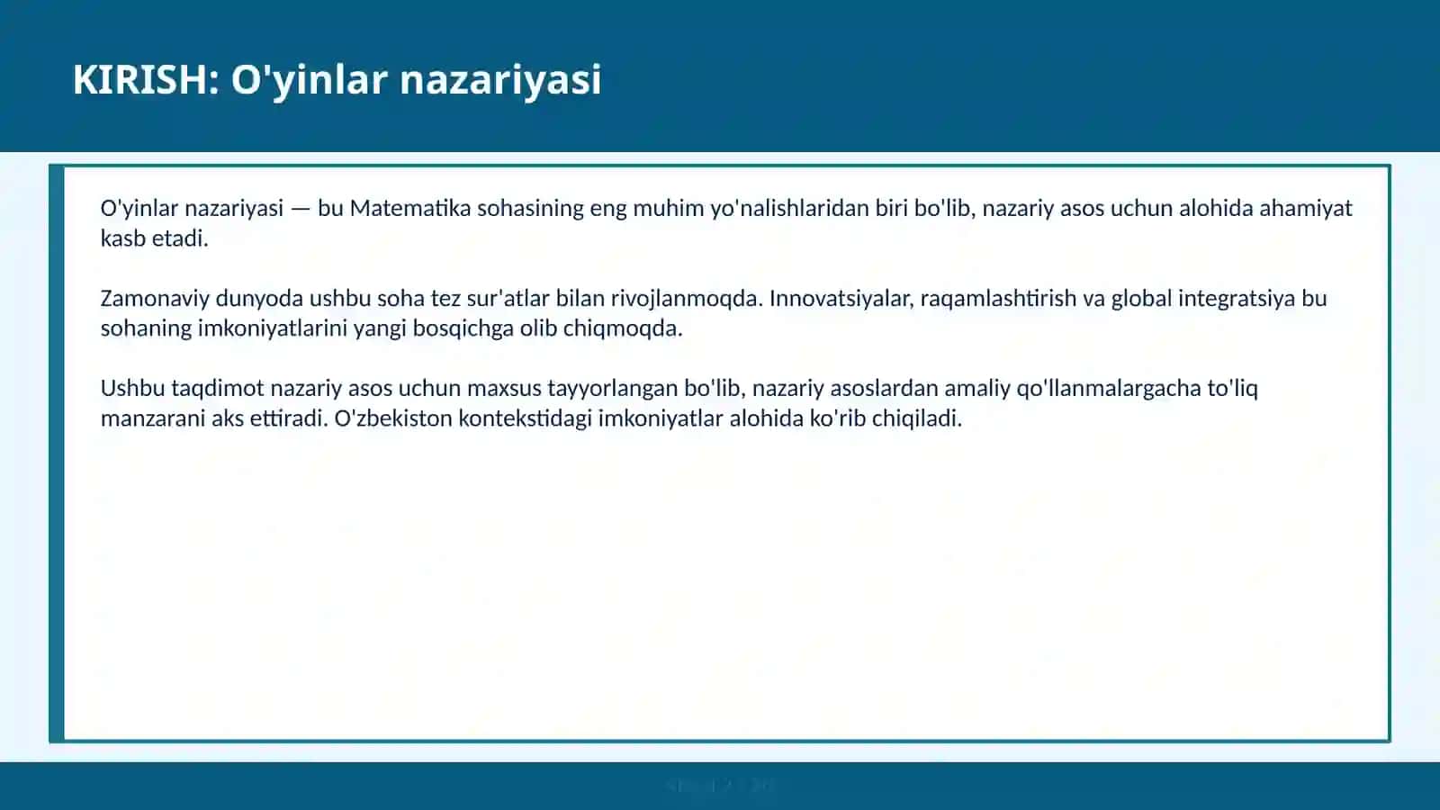 O'YINLAR NAZARIYASI 2