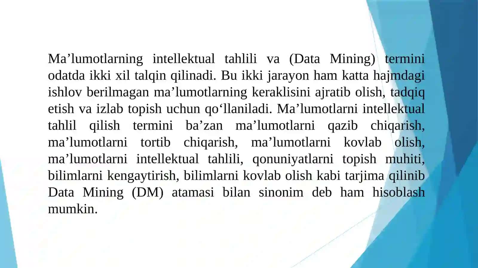Maʼlumotlar intellektual tahlilning rivojlanish bosqichlari. Maʼlumotlarni tushinish (data understanding) Maʼlumotlarni tayyorlash (data preparation). 2