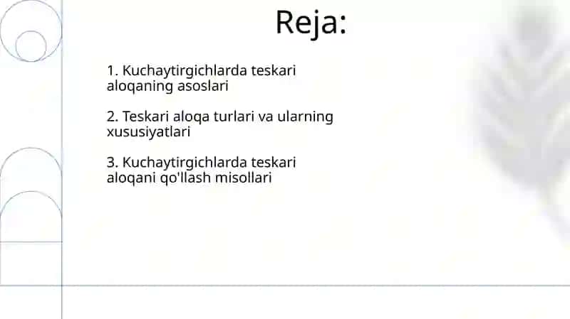 Kuchaytirgichlarda teskari aloqaning qo'llanishi 2