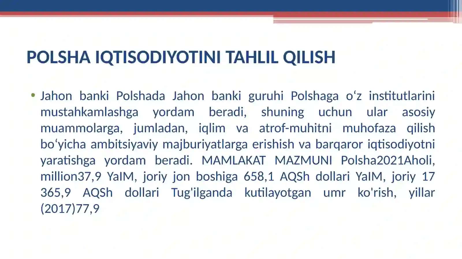 POLSHA IQTISODIYOTINI TAHLIL QILISH 2