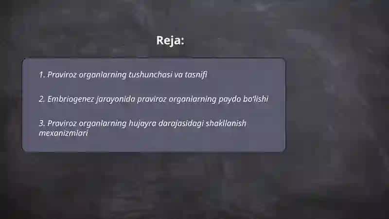 Praviroz organlarning shakllanishi va ahamiyati 2