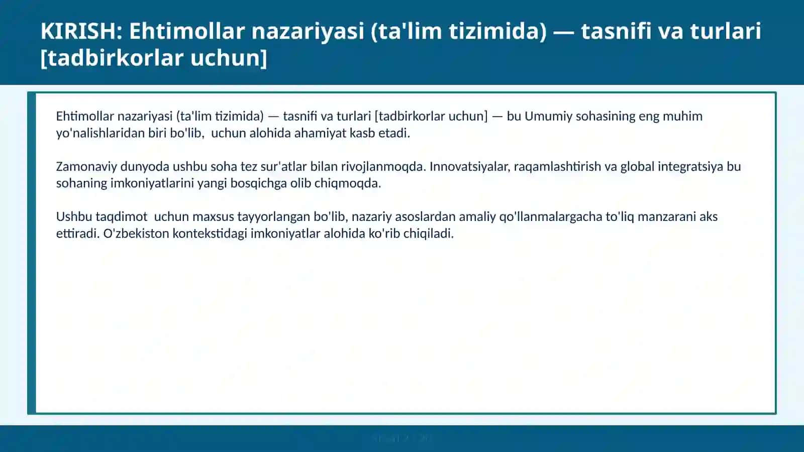 Ehtimollar nazariyasi (ta'lim tizimida) — tasnifi va turlari [tadbirkorlar uchun] 2