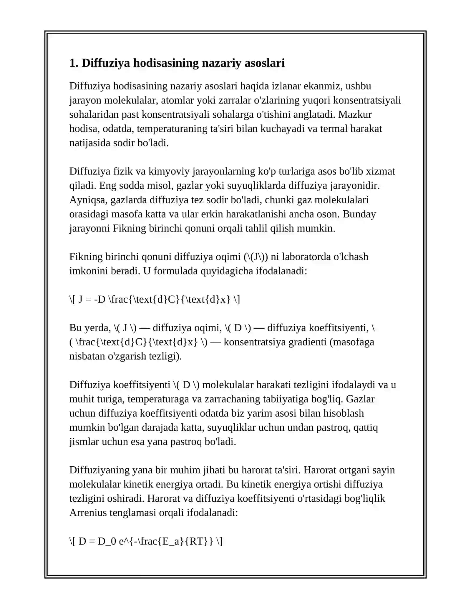 DEFUZIYA HODISASI.MODDALARDA DEFUZIYA HODISASINING QULLANISHI 2