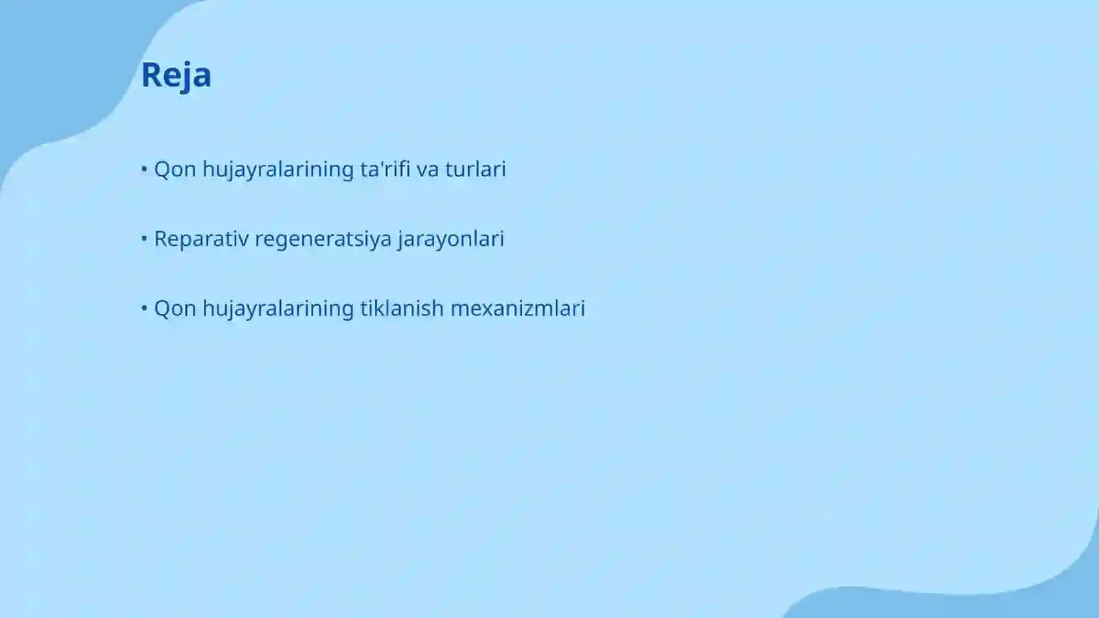 Qon hujayralarining reparativ regeneratsiyasi va tiklanish jarayonlari 2