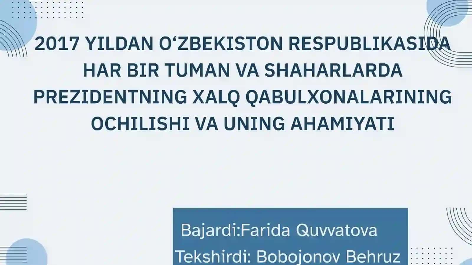 Har bir Tuman va Shaharlarda Prezidentning Xalq Qabulxonalarining Ochilishi va Uning Ahamiyati 2