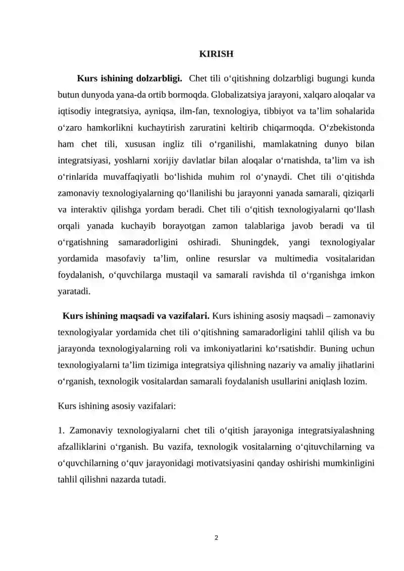 Chet tili darsini zamonaviy texnologiyalar asosida o‘tkazish 2