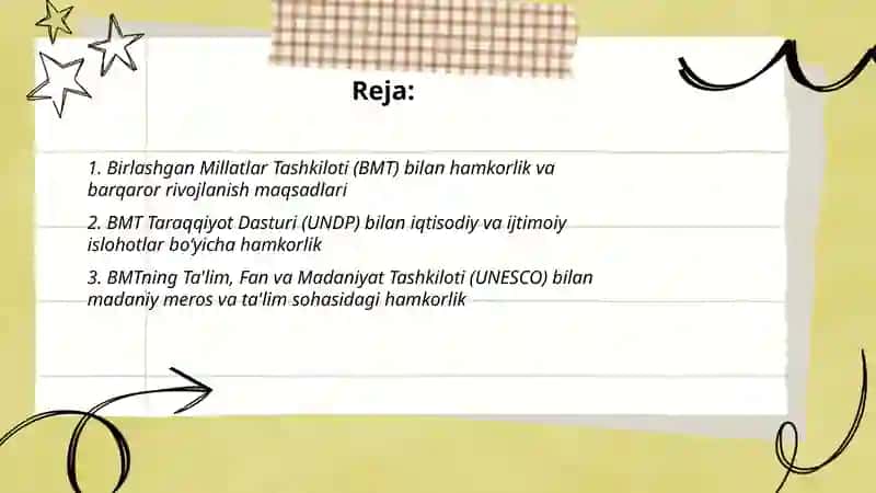 O‘zbekistonning xalqaro tashkilotlar bilan hamkorlik aloqalari 2