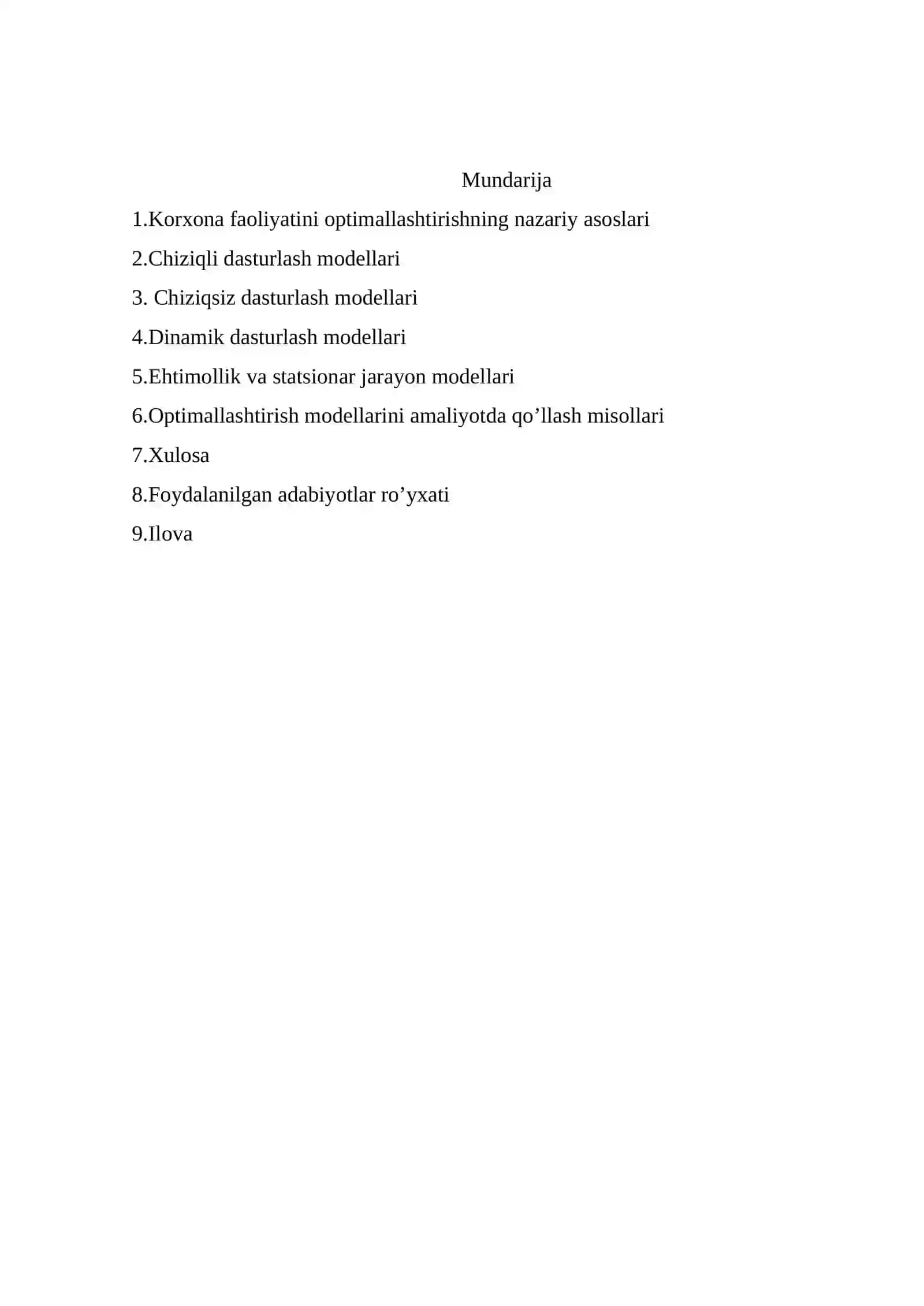 Korxonaning ish faoliyatini optimallashtirish modellari 2