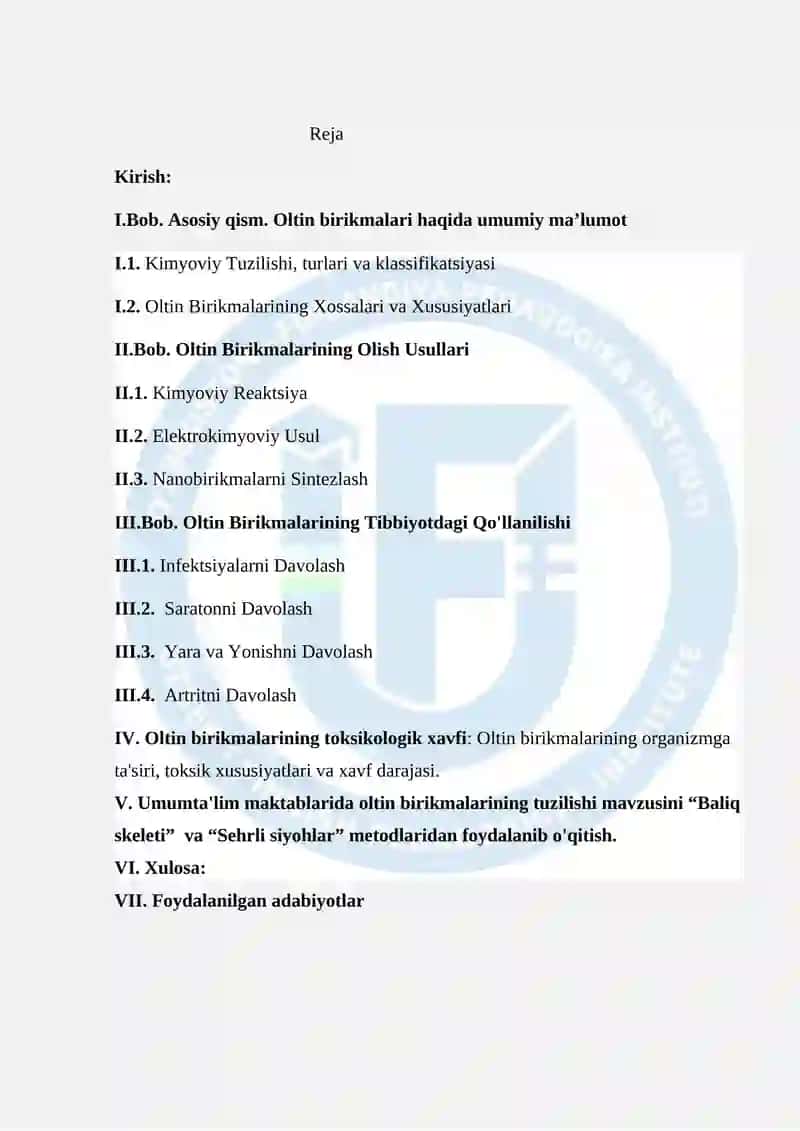 KIMYO KAFEDRASI KIMYO YO’NALISHI Anorganik Kimyo FANIDAN Kurs ishi 2