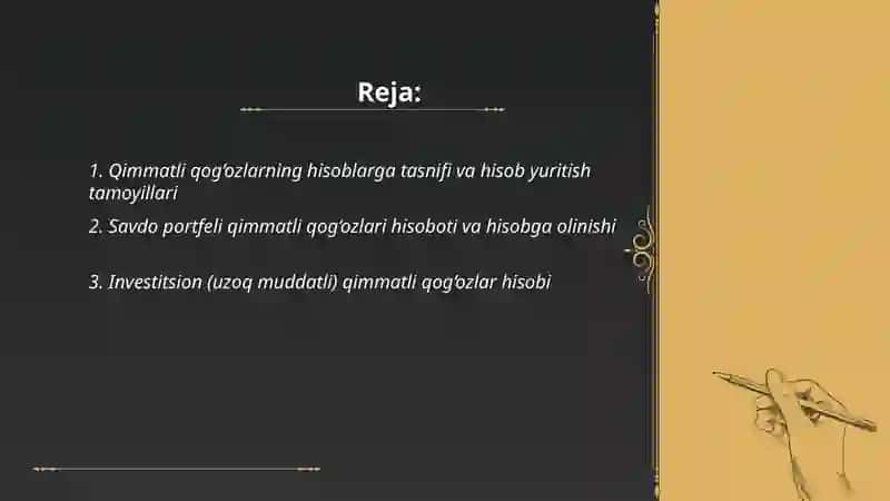 Qimmatli qog‘ozlar bilan bog‘liq boshqa operatsiyalar hisobi 2
