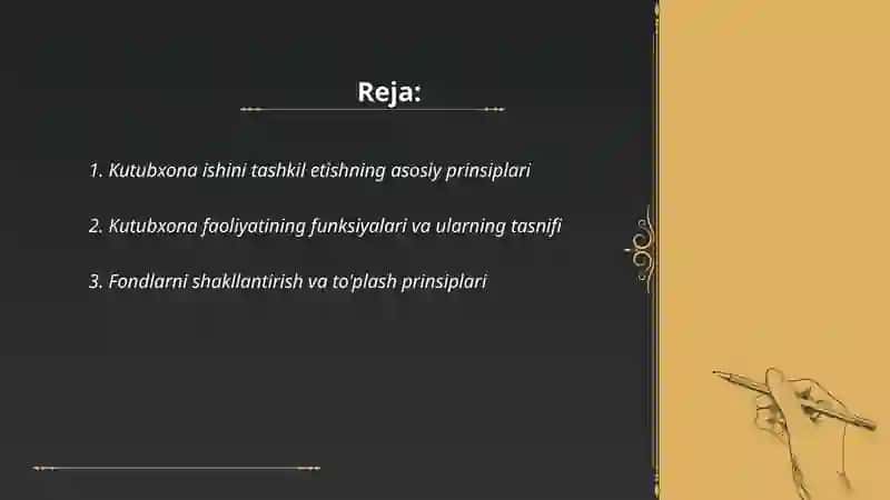 Kutubxonachilik ishini tashkil etish prinsiplari va uning funksiyalari 2