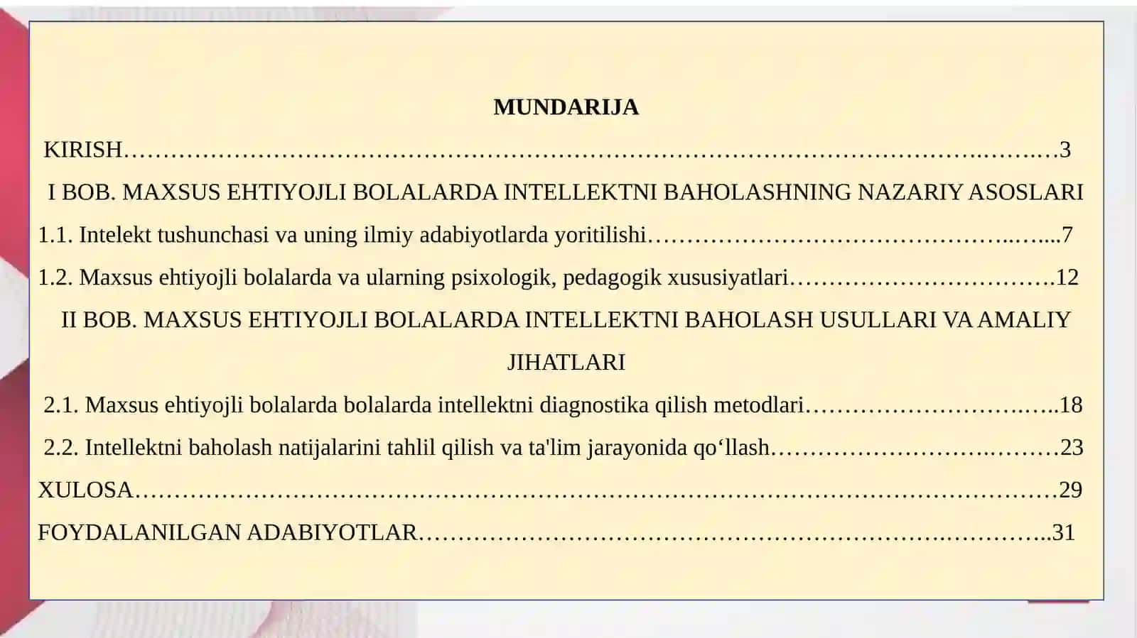 MAXSUS EHTIYOJLI BOLALARDA INTELLEKTNI BAHOLASH 2