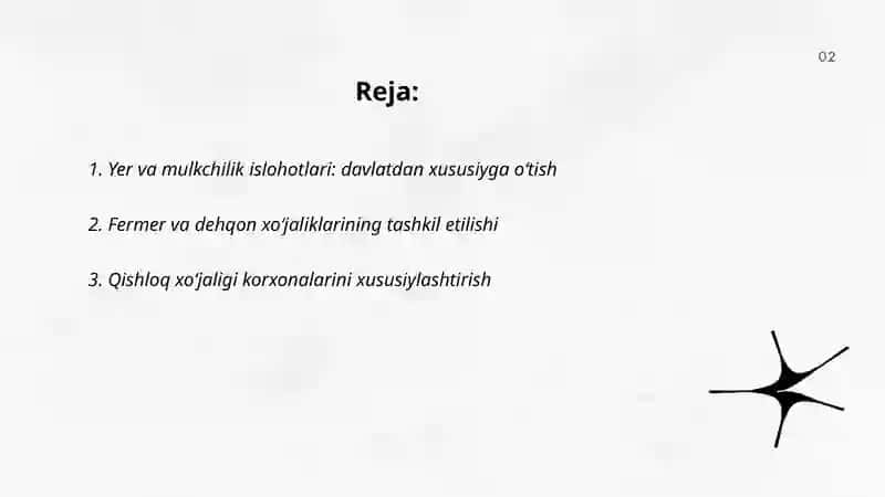 Yer va mulkchilik islohotlari: davlatdan xususiyga oʻtish 2