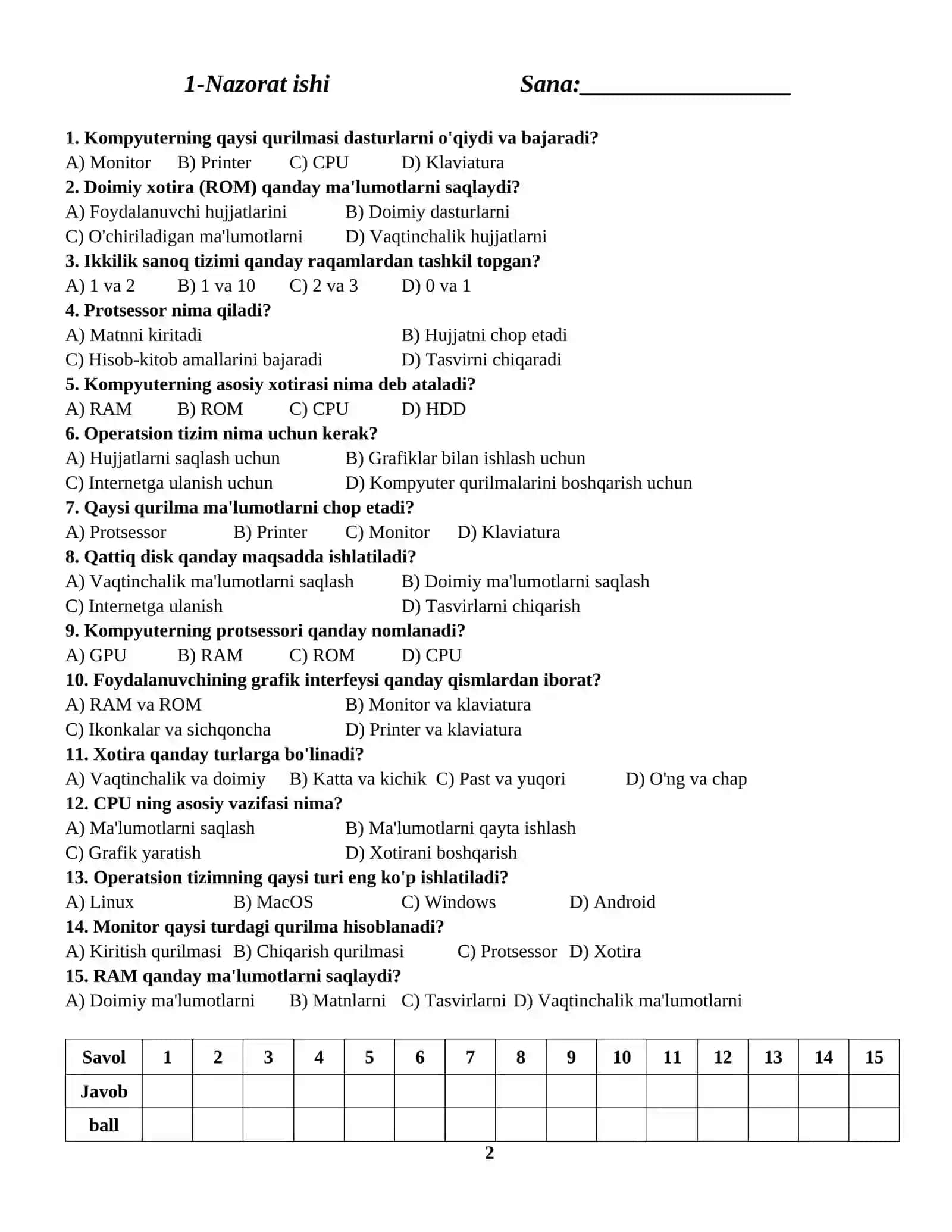 Informatika fanidan 2